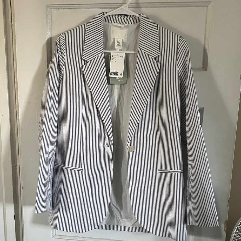 H&M Navy and White Pinstripe Jacket